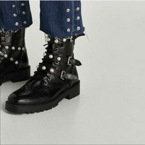 Zara pearl combat boots